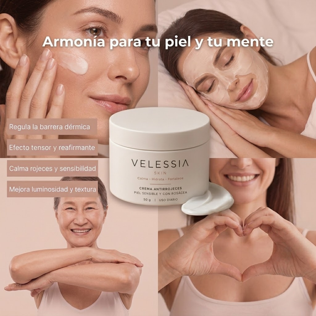 Crema Facial Velessia™ para Piel Sensible y con Tendencia a la Rosácea